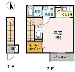 ミズカ ラトゥール 2階1Kの間取り