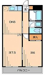 エヴァグリーン中村 2DKの間取図画像