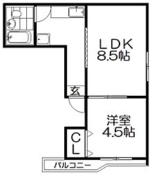 須山ハピネス 1LDKの間取図画像