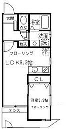 シャンブル三田 1階1LDKの間取り