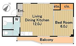 小田急多摩線 栗平駅 徒歩9分の賃貸マンション 2階1LDKの間取り