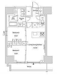 ザ・パークハビオ新中野 11階2LDKの間取り