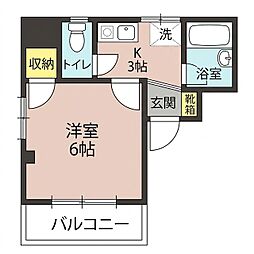 カーサ滝ノ茶屋 1Kの間取図画像