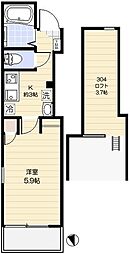 アリロッセ赤羽 3階1Kの間取り