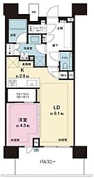 ブランズ芝浦 1LDKの間取図画像