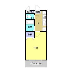 ハッピートゥルー 2階1Kの間取り