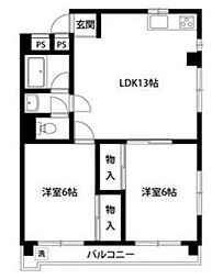 深大寺グリーンハイツ 2LDKの間取図画像