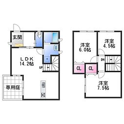 南海加太線 西ノ庄駅 徒歩12分の賃貸一戸建て 2階3LDKの間取り