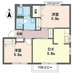 シャーメゾン北久保B 2DKの間取図画像