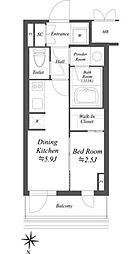 アイフラット文京本駒込 1DKの間取図画像