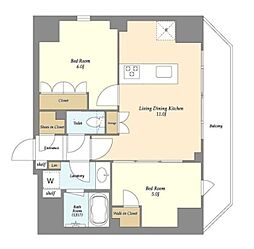 ルジェンテ・バリュ上野根岸 11階2LDKの間取り