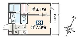 アース所沢 2階1DKの間取り