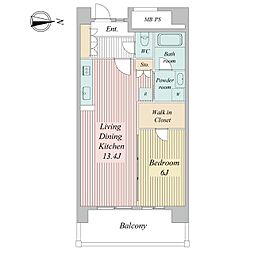 仙台市営南北線 勾当台公園駅 徒歩7分の賃貸マンション 14階1LDKの間取り
