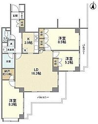 パークサイド碑文谷 4階3SLDKの間取り