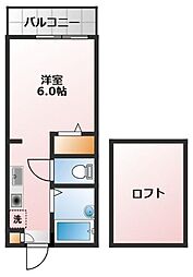 ラ・リューヌ・マツダ 1階ワンルームの間取り