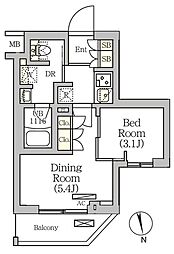 アークマーク南品川 2階1DKの間取り