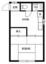 青葉荘 2階1DKの間取り