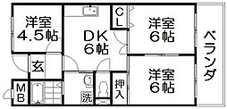 グランヴィラ香里 3DKの間取図画像