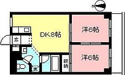 一の橋サンハイツ 2DKの間取図画像