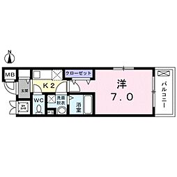 クラール並木 3階1Kの間取り