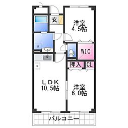 ファシナシオン毛見II 4階2LDKの間取り