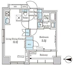 パークアクシス菊川 10階1LDKの間取り