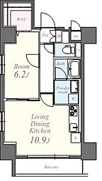 コンパル汐留 9階1LDKの間取り