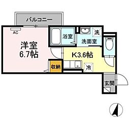 アンジュール神谷 2階1Kの間取り