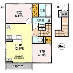 キャッスルヴュー山口 2階2LDKの間取り
