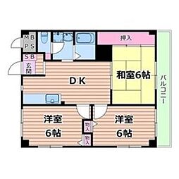 カーサ山野 3階3DKの間取り