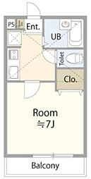 スタジオーネ参番館 1階1Kの間取り