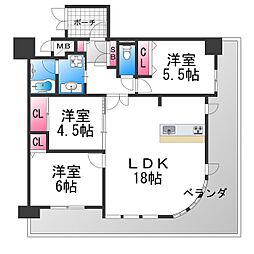 フェニックス堺東 3階3LDKの間取り