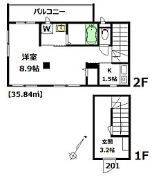 Ｌｉｔｔｌｅ　Ｃａｒｒｏｔ 2階1Kの間取り