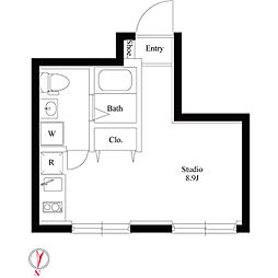 グラウンデュークス西大島 1階ワンルームの間取り