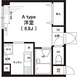 セカンドウィスタリアヒルズ ワンルームの間取図画像