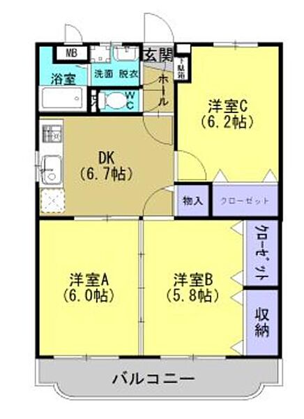 ユーミーあだちＩＩ 305｜福島県二本松市油井字福岡(賃貸マンション3DK・3階・56.85㎡)の写真 その2