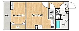ラテンドール東千葉 1DKの間取図画像