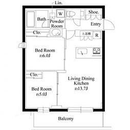 ラヴィエール千駄ヶ谷プレミアムレジデンス 3階2LDKの間取り