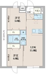 プロスタイルウェルス東武練馬 4階2LDKの間取り