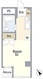 プラーズ長崎 2階ワンルームの間取り