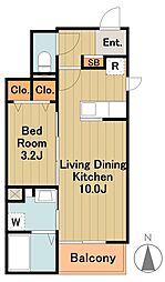 ブルースカイ 1階1LDKの間取り