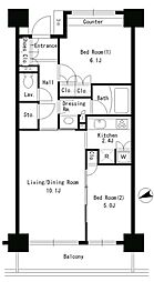 パークアクシス文京ステージ 2LDKの間取図画像