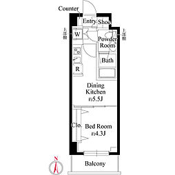 レアライズ西日暮里ノース 1DKの間取図画像