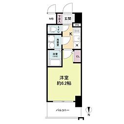 JR大阪環状線 福島駅 徒歩9分の賃貸マンション 10階1Kの間取り