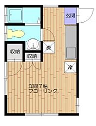 コーポマキ 2階ワンルームの間取り