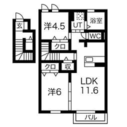 神鉄三田線 道場南口駅 徒歩10分の賃貸アパート 2階2LDKの間取り