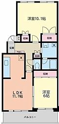 カセリオ五月台 2LDKの間取図画像