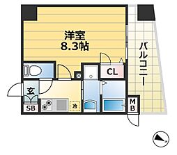 ライジングコート三宮マリーナシティ 1Kの間取図画像