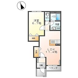 キャトル　セゾン 1階1LDKの間取り