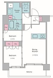 ドゥーエ菊川 2階2LDKの間取り